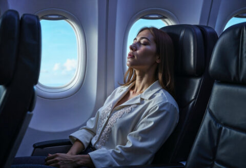 lady sleeping on plane